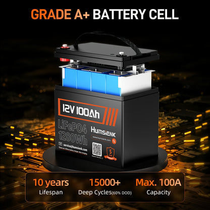 12V LiFePO4 Batterij – Lithium Accu – Camper Accu – Boot Accu – Zonne-energie Accu – 100Ah – BMS Bescherming – 6000+ Diepcycli Levensduur