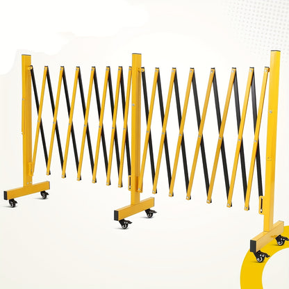 488cm Expandable & Retractable Traffic Barricade Gate - Heavy-Duty Carbon Steel Portable Folding Safety Barrier with 360° Lockable Wheels, Red/Black Design for Road Construction, Parking, Events - Easy Storage & Transport, E