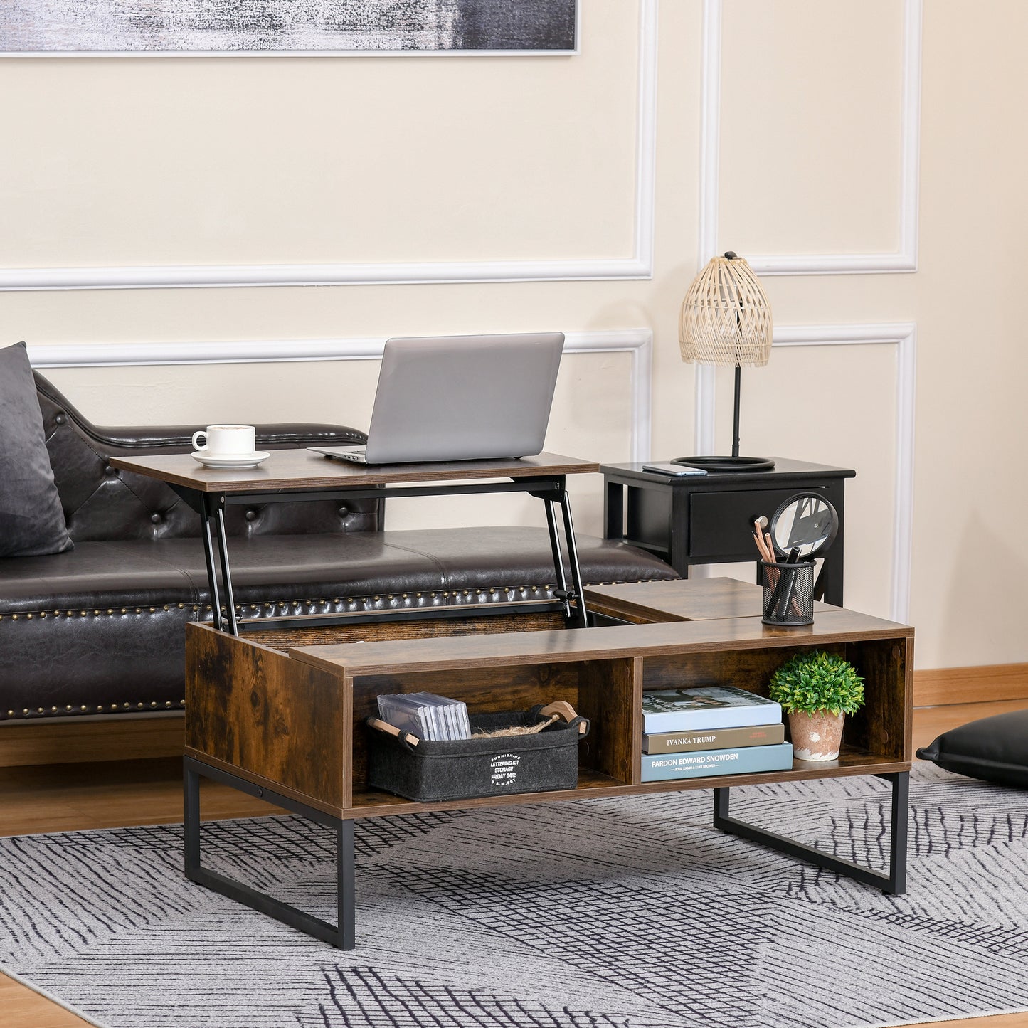Salontafel – Koffietafel – Woonkamertafel – Verstelbare Tafel – Tafeltje – Bruin – Verstelbaar Blad – Groot Formaat 100x60x44 cm