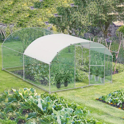 Kippenren Buiten – Kippenhok – Kippenverblijf – Hennenhok – Volière – Groot Formaat 300x800x185 cm – Verzinkt Stalen Frame & PVC Gecoat Gaas – Met Zonwering