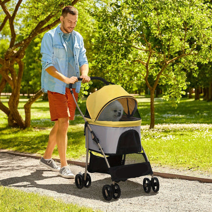 Honden Trolley – Hondenwagen – Huisdier Buggy – Draagtas – Hondenwagen Opvouwbaar – Oxford Stof – Ventilerend Gaasvenster – Geel