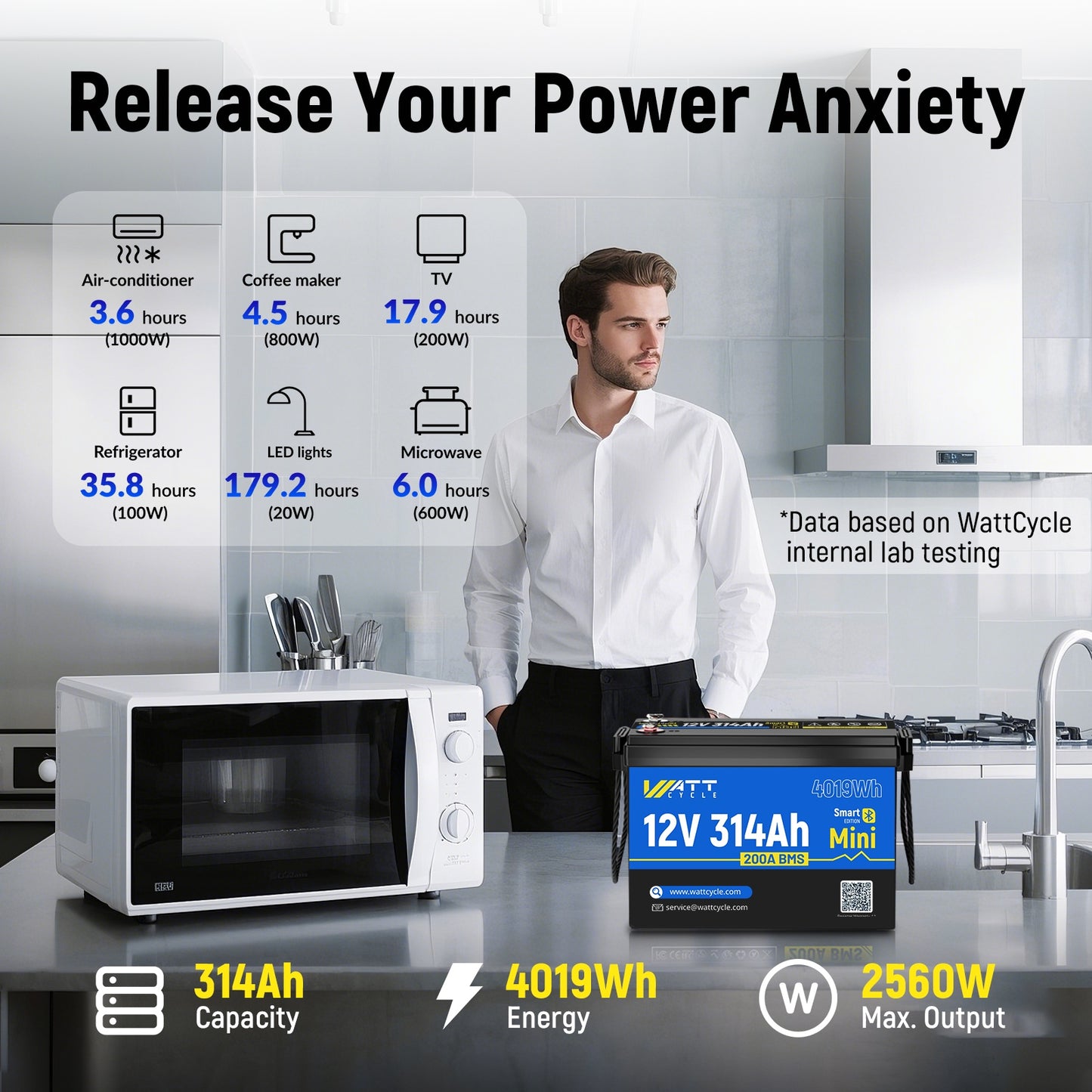 Batterij – Accu – Stroombron – Energieopslag – LiFePO4 – 12V 314Ah – Diepe Cyclusgeschikt – Ingebouwd 200A BMS