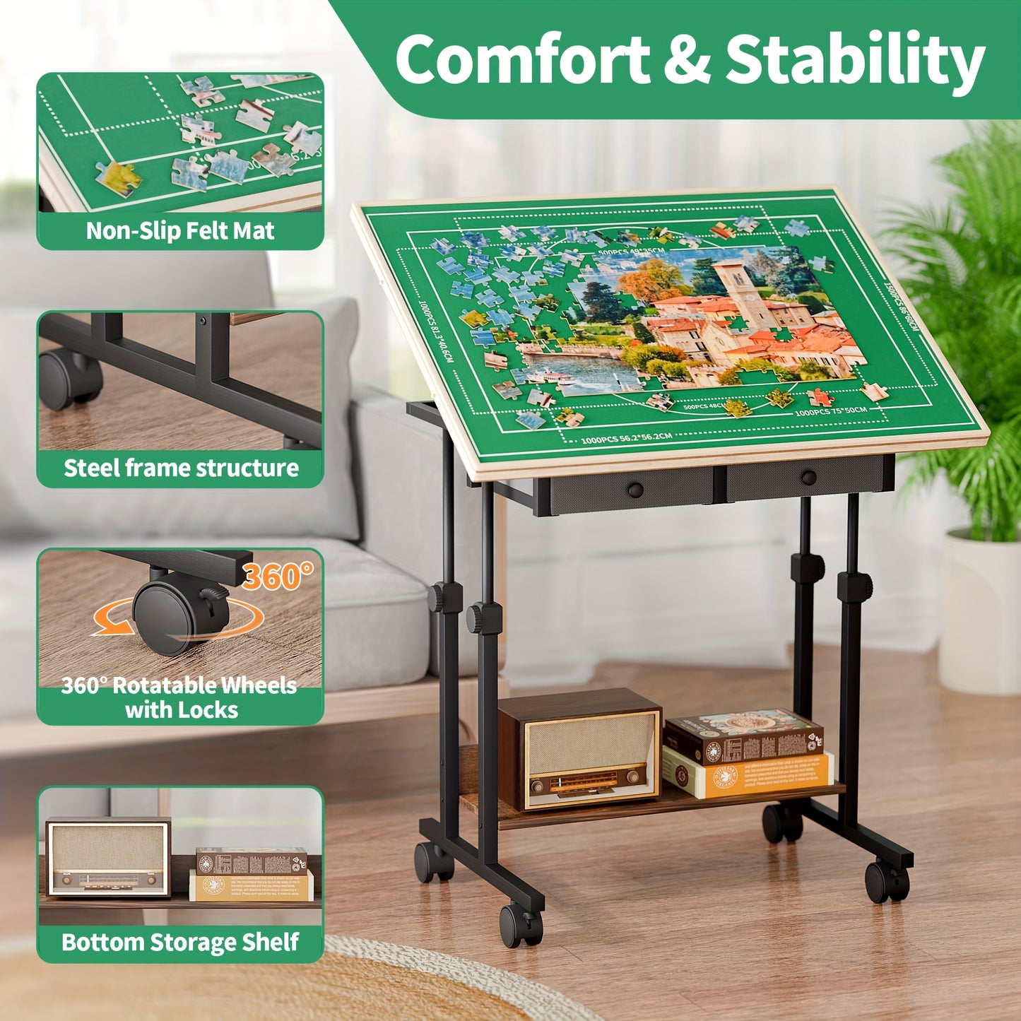 Multifunctionele Tafel – Verstelbare Tafel – Hobbytafel – Schrijftafel – Opbergtafel – 88,9x66 cm – 5 Kantelhoeken – 6 Laden Metalen Frame