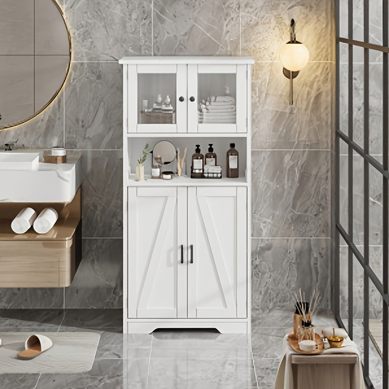 170.18 cm High Bathroom Storage Cabinet Freestanding Bathroom Storage Cabinet with 4 Doors And Adjustable Shelves for Living Room, Dining Room, Entryway, Home Organization, Entryway Organizer, Spacesaving Furniture, Sleek Cab