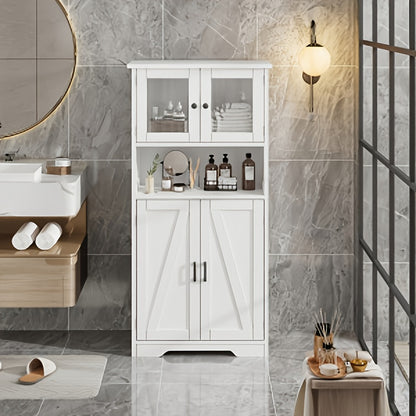 170.18 cm High Bathroom Storage Cabinet Freestanding Bathroom Storage Cabinet with 4 Doors And Adjustable Shelves for Living Room, Dining Room, Entryway, Home Organization, Entryway Organizer, Spacesaving Furniture, Sleek Cab