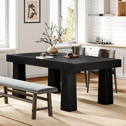 Modern Industrieel Eettafel – Keukentafel – Eettafel Rechthoekig – Tafel Met Poten – Grote Eettafel – 63 Inch – Stabiele Constructie Van Hout – Zwart Met Natuurlijke Houtnerf