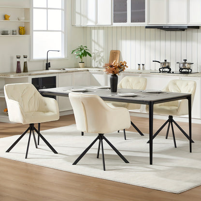 Eetkamerstoelen – Stoelen – Kuipstoelen – Fauteuils – Woonkamerstoelen – Beige Velvet Bekleding – Met Armleuningen en Metaal Kruispoot