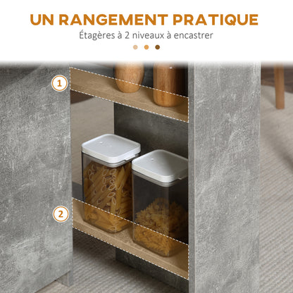Opvouwbare Keukentafel – Eettafel – Klaptafel – Multifunctionele Tafel – Opbergtafel – Met Verwijderbare Wielen – 2 Houten Planken – Grijs – 75x140x74 cm