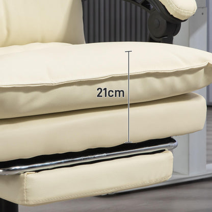 Bureaustoel – Kantoorstoel – Office Chair – Werkstoel – Bureau Stoel – Ergonomisch Design – Verstelbare Zithoogte 55-63 cm – Ingebouwde Voetensteun – Beige Kunstleer – Stevige Houten Basis