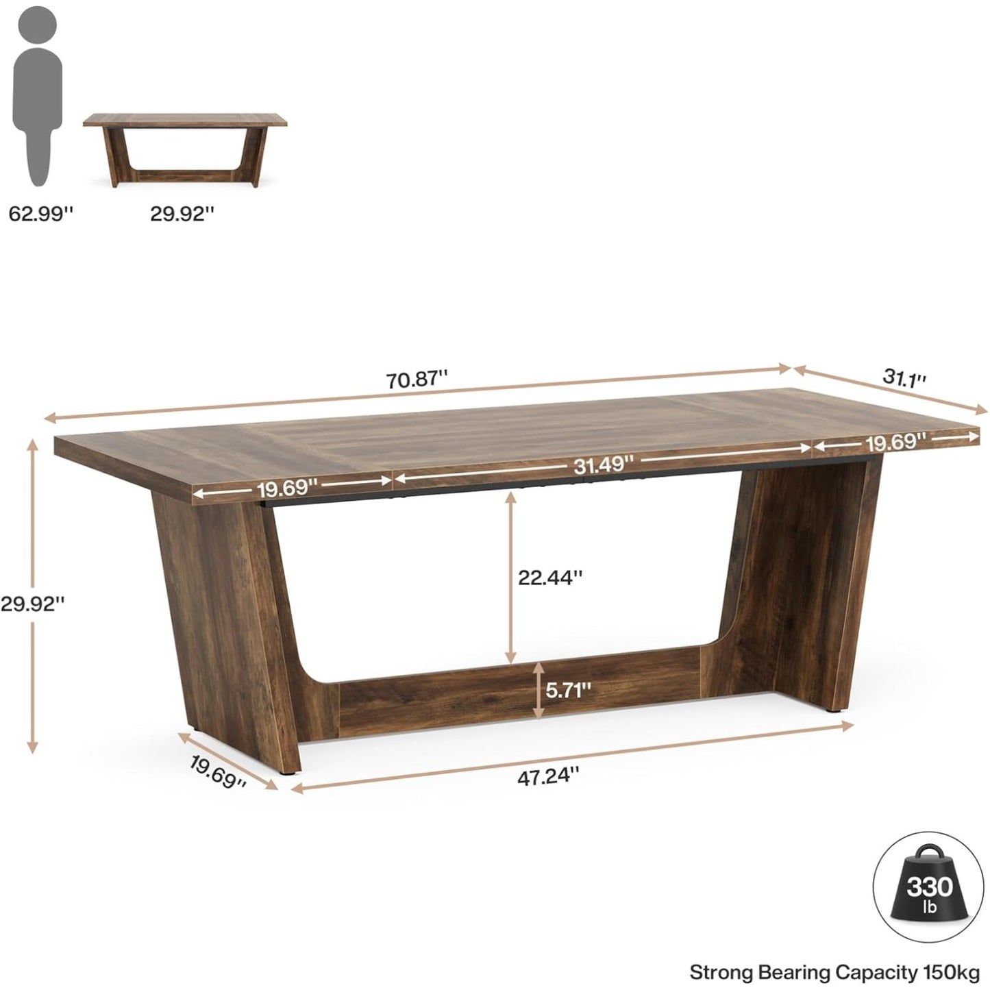 Vintage Computerbureau – Bureau – Werktafel – Office Table – Vergadertafel – Groot 180x79x75 cm – Rustiek Bruin – Hout – Industrieel Design
