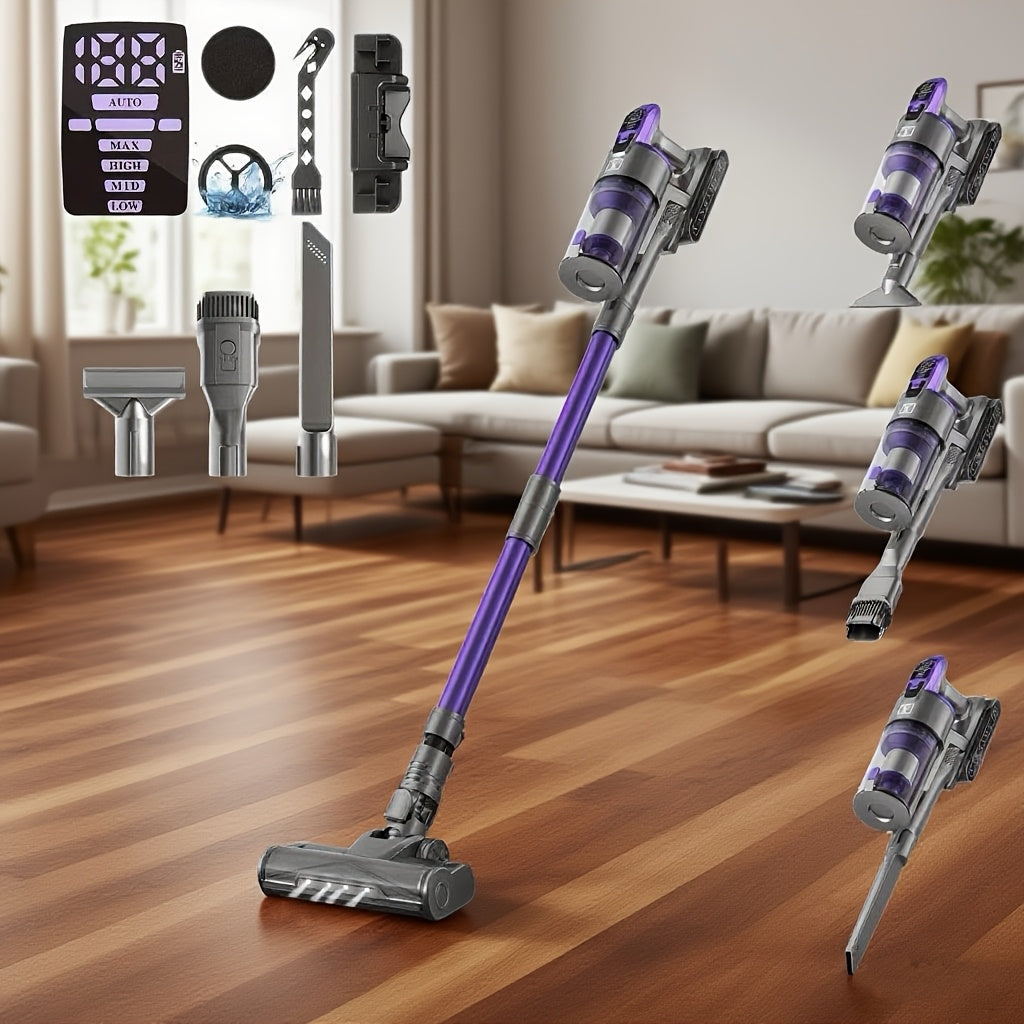 Stofzuiger Draadloos – Steelstofzuiger – Kruimeldief – Zakloze Stofzuiger – Handstofzuiger – Paars – Krachtige 580W Motor – 60 Minuten Gebruikstijd