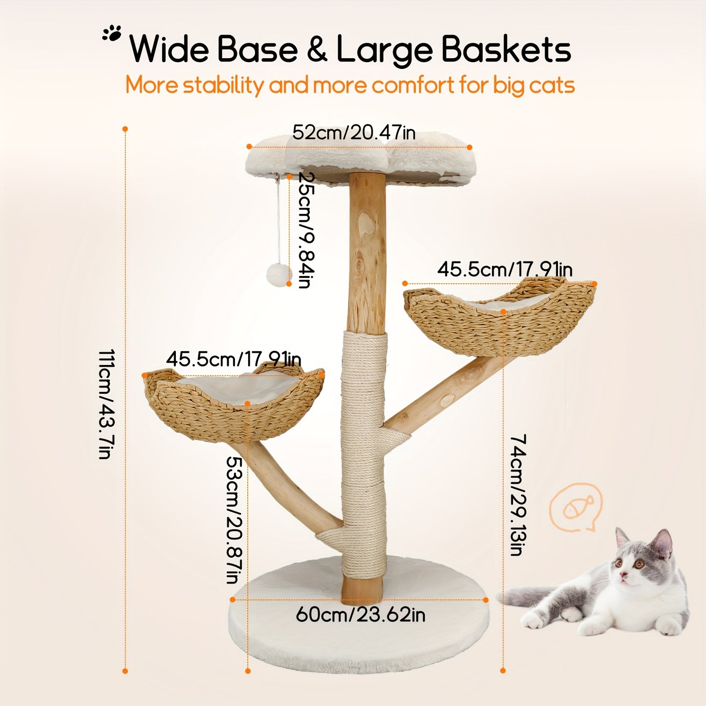 Cat Tree Tower, Multi-level Plush Cat Apartment, Equipped with 2 Cat Scratching Posts, 2 Perches, Hammock, Cave, Stable And Tilt-proof Cat House for Sleeping/playing, Easy to Assemble, A Perfect Christmas Tree for Indoor Kitt