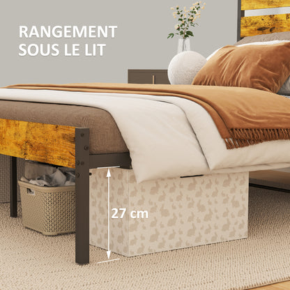 Tweepersoonsbed – Dubbelbed – Bedframe – Lattenbodem – Industrieel Bed – 160x200 cm – Onderbed Opbergruimte – Hout en Staal