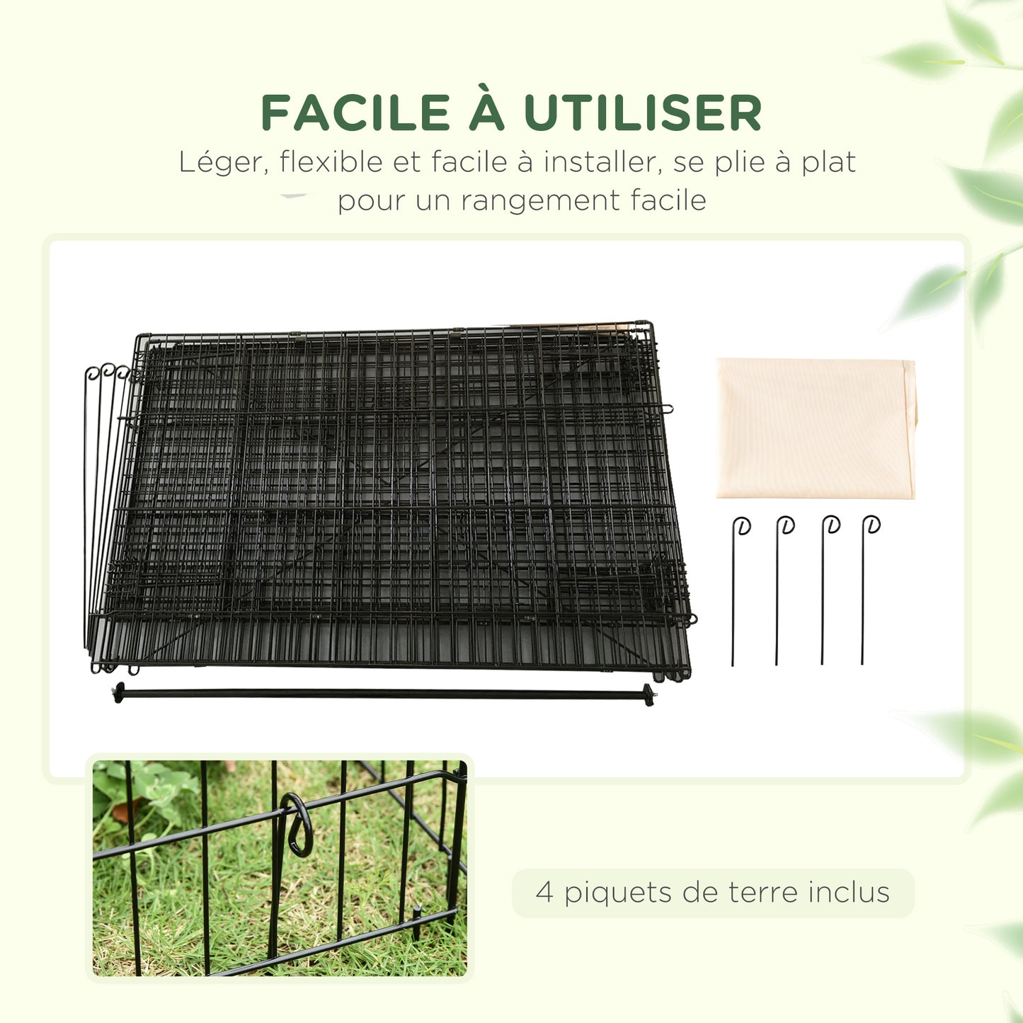Dierenren Konijnenren Buitenren Kippenren Kattenren – Zwart/Beige – Gegalvaniseerd Metaal – 220x103x103 cm – Inklapbaar – Weerbestendig