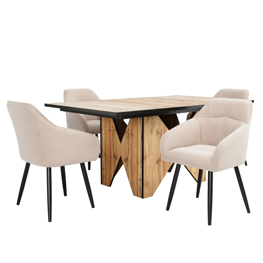 Moderne Houten Eettafel – Keukentafel – Bistrotafel – Ontbijttafel – Tafel 4-6 Personen – Lichtbruin Hout – Volledig Gemonteerd – Compact Formaat 138,5x80x75 cm