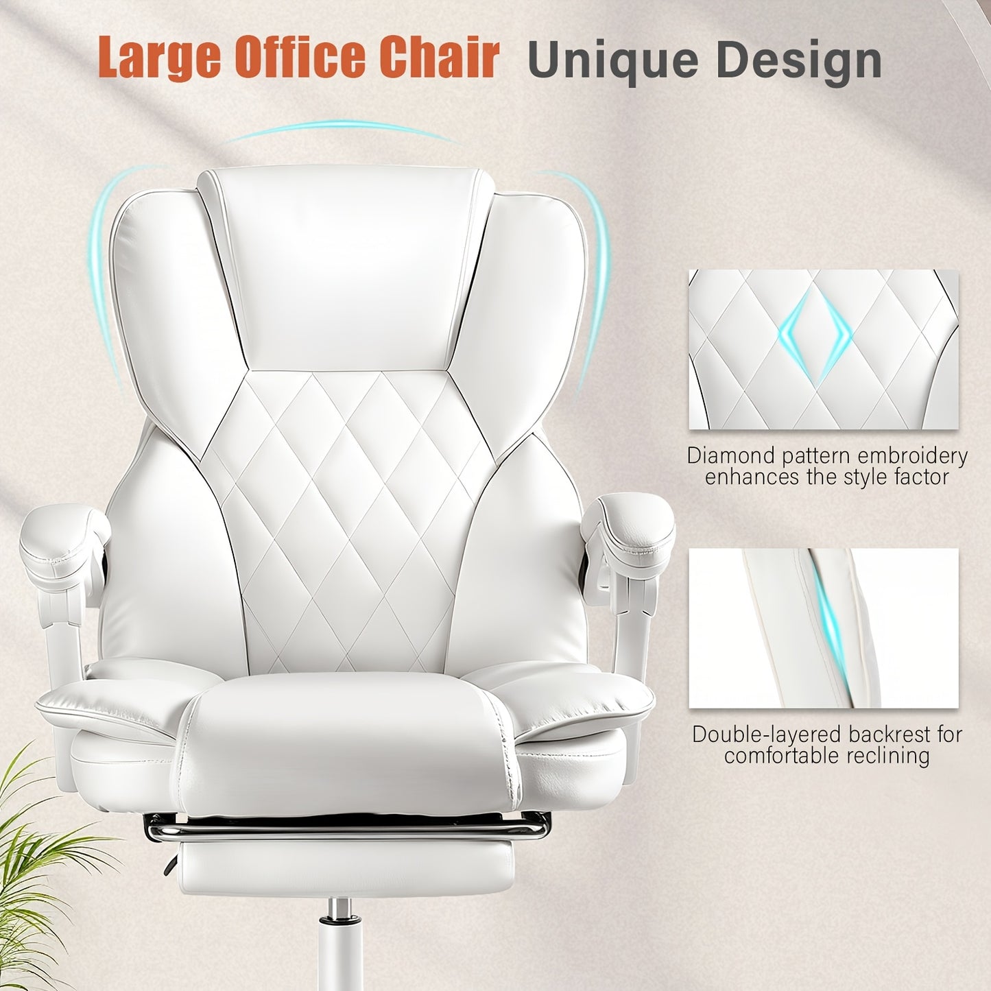 Ergonomische Bureaustoel – Bureaustoel Met Voetensteun – Kantoorstoel – Draaistoel – Gamingstoel – Memory Foam Zitting – Verstelbare Kantelbare Rugleuning – Wit