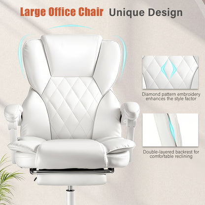 Ergonomische Bureaustoel – Bureaustoel Met Voetensteun – Kantoorstoel – Draaistoel – Gamingstoel – Memory Foam Zitting – Verstelbare Kantelbare Rugleuning – Wit