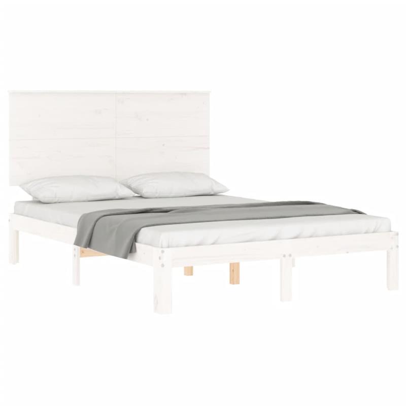 Modern Minimalist Small Double Bed Frame with Headboard - Solid Hardwood Construction, Easy Assembly, Space-Saving Design for Guest Rooms, Studios, Apartments - Durable Bed Furniture Neutral White Finish, Bed Room Decor And A