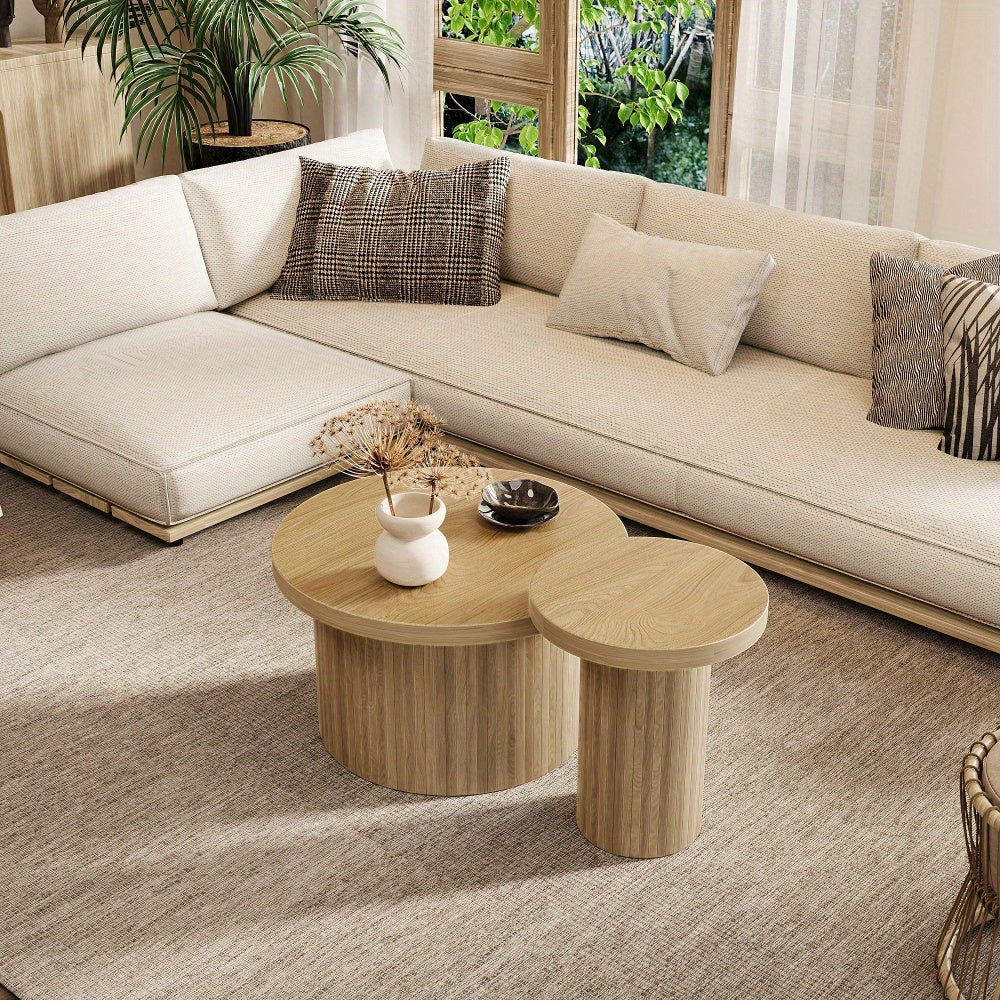 Modern Double Round Coffee Table - Minimalist Living Room Center Table, Space-Saving Dual Use Side Table, Easy Assembly Required, for Living Room, Bedroom, Home Office - Scandinavian & Mid-Century Modern Decor