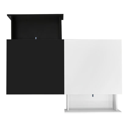 Modern Coffee Table with 2 Drawers - Black And White Design, Storage Space, High Gloss Table Top, 100cm Long