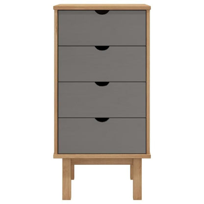 4-Drawer Lockable Storage Cabinet with Lockable Doors-Like Shelves (No Doors) - Heavy-Duty Pine Wood & Engineered Wood Modern Brown-Gray Tall Organizer, 45x39x90cm Freestanding Cabinet for Office, Bedroom, Living Room - Assem