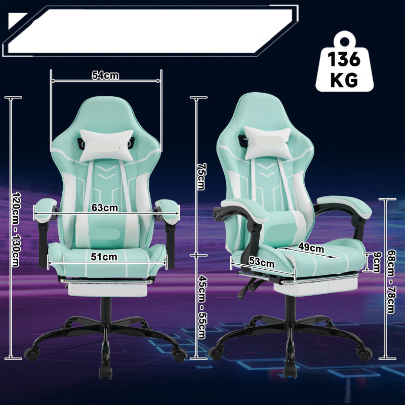 Ergonomische Gaming- En Bureaustoel – Comfortstoel – Werkstoel – Studiefauteuil – Mintgroen Met Witte Mesh – Verstelbare Rugleuning – Ademend Netweefsel