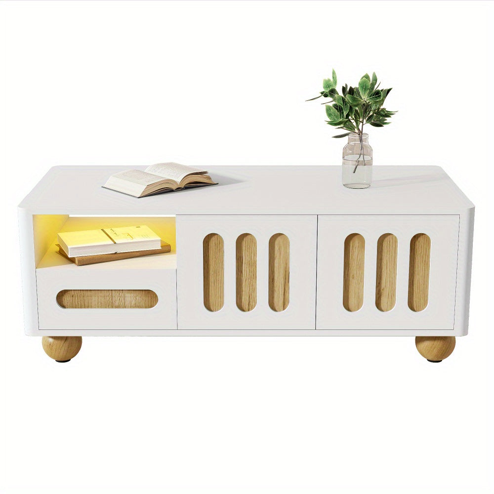 Witte Salontafel – Koffietafel – Tafel – Opbergkast – Meubel – Met 4 Deuren & 2 Lades – Duurzaam Composiet – 105x50x40 cm