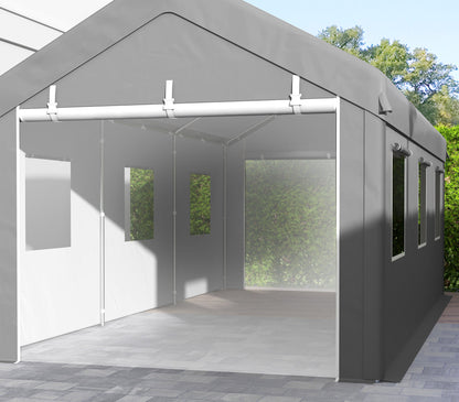 Carport – Overkapping – Auto Schuur – Garage Tent – Voertuig Shelter – Lichtgrijs – Gegalvaniseerd Stalen Frame – Waterdicht PE Zeil 6x2,95x2,78 m