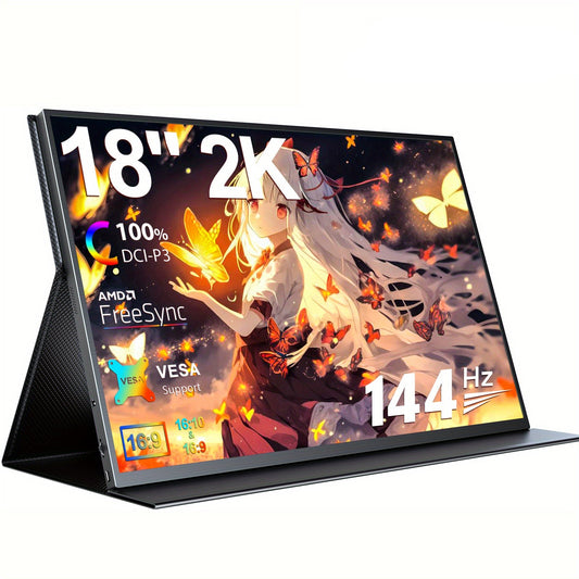 Draagbare Monitor – Portable Scherm – Tweede Scherm – Gaming Monitor – 18 Inch – 2560x1600 QHD – 144Hz Verversingssnelheid – FreeSync HDR – IPS Mat Display