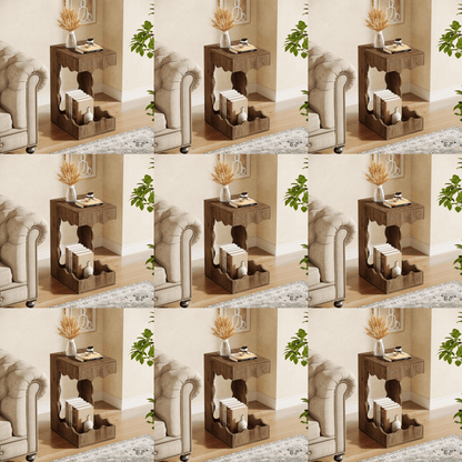 Bijzettafel – Bijzettafeltje – Nachtkastje – Banktafel – Salontafel – Smal C-Vormig Ontwerp – Stevig Geperst Hout – Compact en Ruimtebesparend – Bruin