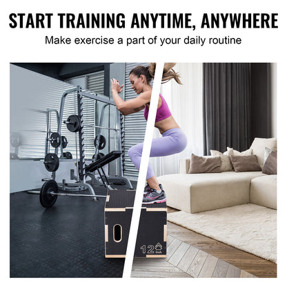 Plyobox – Jump Box – Plyometrische Box – Step Up Box – Fitness Platform – Houten Verstelbare Plyo Box – 3 Hoogtes 16/14/12 Inch – Antislip Oppervlak