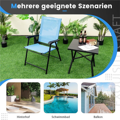 Tuinstoel – Klapstoel – Balkonstoel – Terrasstoel – Tuinstoelen Set – Weerbestendig – Inklapbaar Met Armleuningen – Metalen Frame – Blauw – Lichtgewicht