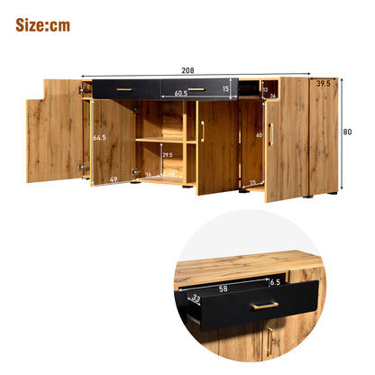 Sideboard – Dressoir – Tv-meubel – Buffetkast – Opbergkast – Houtlook Met Zwarte Accenten – 208x39,5x80 cm – MDF Met Melamine Coating