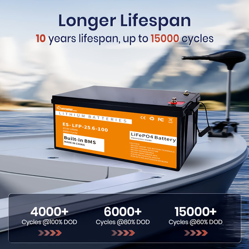 Li-ion Accu – Lithium batterij – Oplaadbare accu – LiFePO4 batterij – 24V 100Ah batterij – Hoge capaciteit 2560Wh – Ingebouwde veiligheids BMS