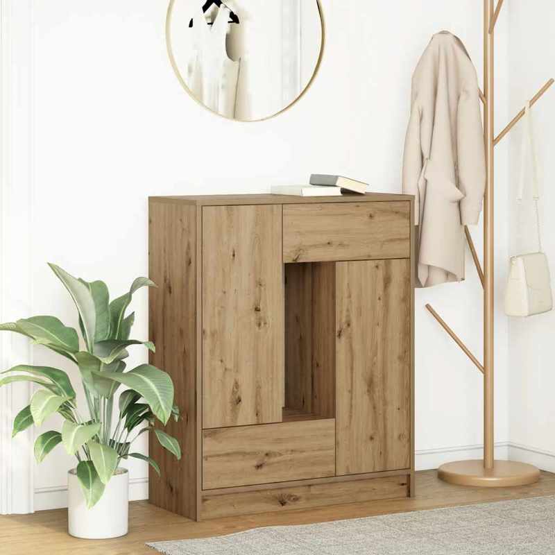Lockable Modern Farmhouse Storage Cabinet with Doors & Drawers - Heavy-Duty Hardwood Construction, Spacious Floor-Standing Sideboard with Open & Closed Storage, Natural Wood Grain for Living Room, Bedroom, Kitchen - Rustic El