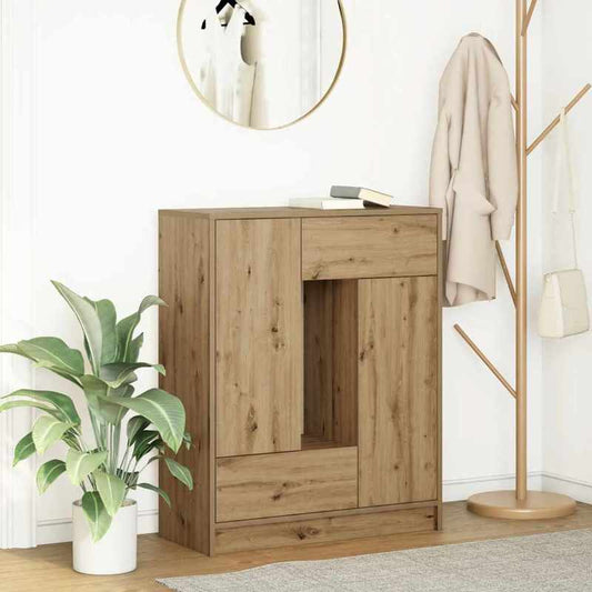 Lockable Modern Farmhouse Storage Cabinet with Doors & Drawers - Heavy-Duty Hardwood Construction, Spacious Floor-Standing Sideboard with Open & Closed Storage, Natural Wood Grain for Living Room, Bedroom, Kitchen - Rustic El