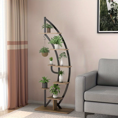 Plantenrek metaal – plantenhouder – plantenstandaard – plantenrek ladder – bloemenrek – 6 niveaus – mat zwart staal – antislip voeten