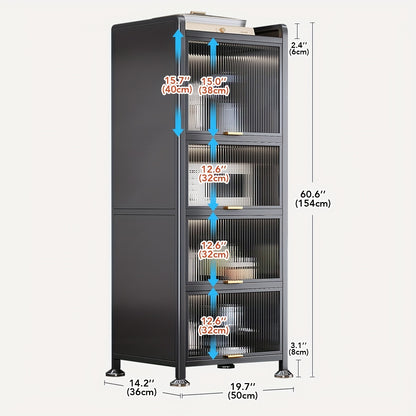 Mobiele Keukenkast – Keukenwagen – Opbergkast – Magnetronstandaard – Rek met Kanteldeuren – Stevig Carbon Stalen Frame – Ruimtebesparend Ontwerp – 50x36x154 cm