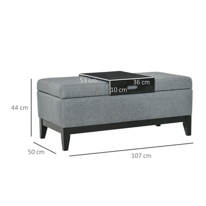 Opbergbank – Zitbank – Opbergbox – Poef – Halbank – Donkergrijs Polyester – 107x50x44 cm – Draagvermogen 120 kg