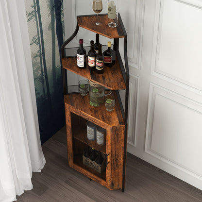 Modern Wine & Liquor Corner Bar Cabinet with Glass Rack - -Standing Storage Cabinet Suitable for Living Room, Dining Room - Wine Shelf with Mesh Door & Assembly Required