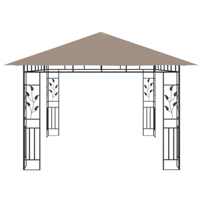 Tuinluifel – Zonnescherm – Pergola – Overkapping – Prieel – Taupe 4x3x2,73 Meter – Stevig Metalen Frame – Inclusief Muggenhorren en Lichtslingers