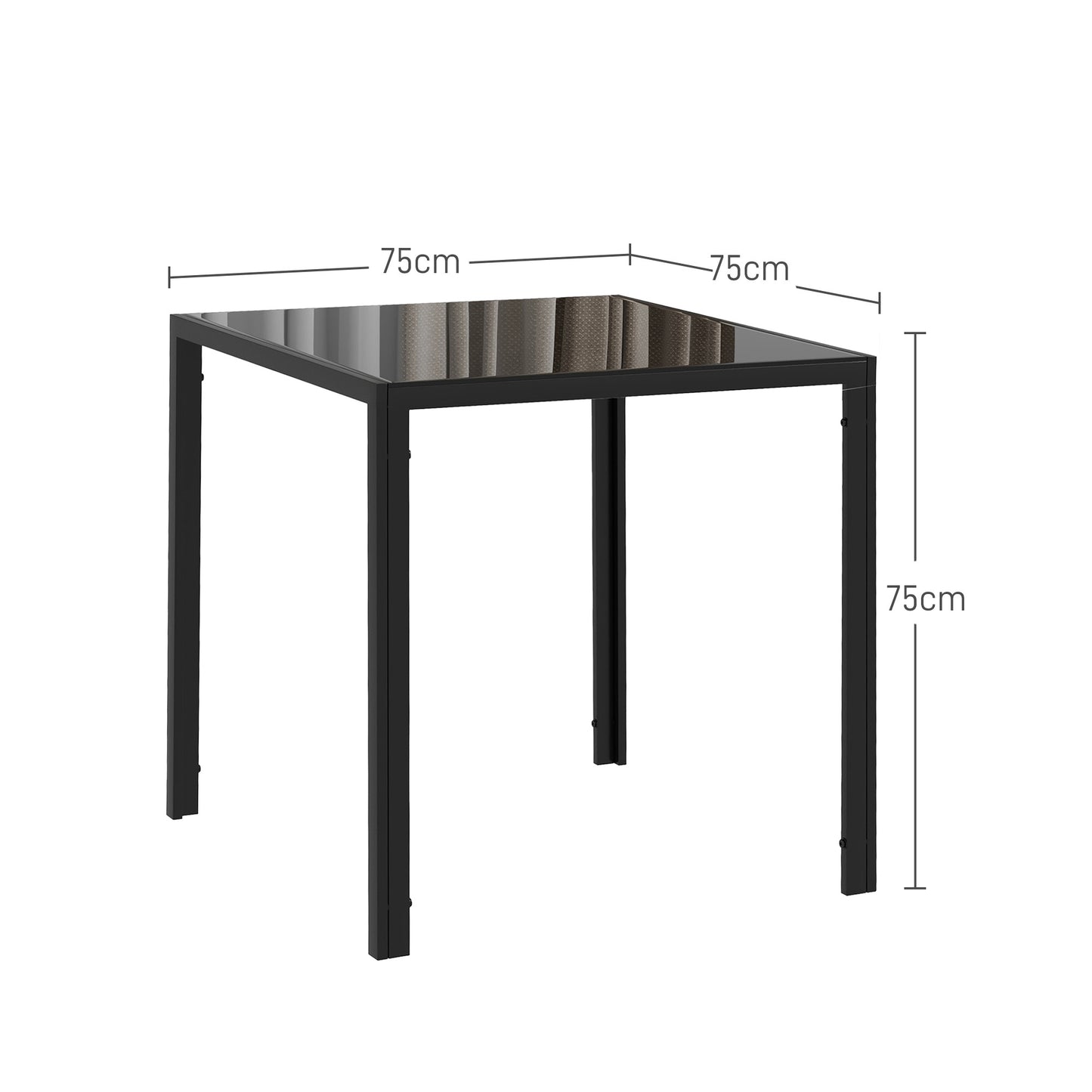 Eettafel – Keukentafel – Dinertafel – Tafel – Vierkante Tafel – Gehard Glas – Metalen Frame – 75x75x75 cm – Zwart