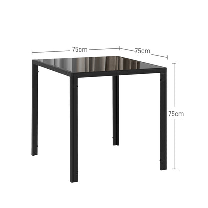 Eettafel – Keukentafel – Dinertafel – Tafel – Vierkante Tafel – Gehard Glas – Metalen Frame – 75x75x75 cm – Zwart