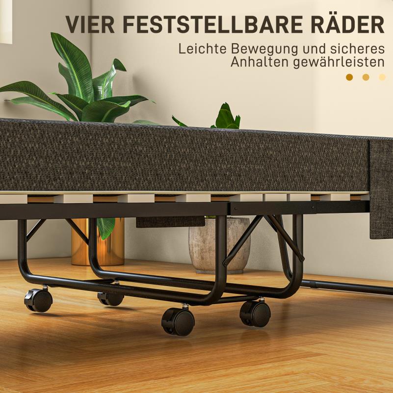 Opklapbed – Vouwbed – Logeerbed – Slaapbank – Bedbank – Donkergrijs – Met Zijvak – 10 cm Dik Matras – Ruimtebesparend Design