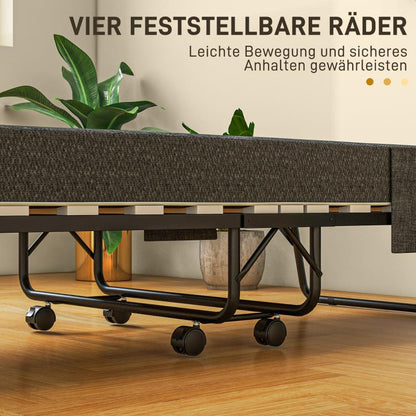 Opklapbed – Vouwbed – Logeerbed – Slaapbank – Bedbank – Donkergrijs – Met Zijvak – 10 cm Dik Matras – Ruimtebesparend Design