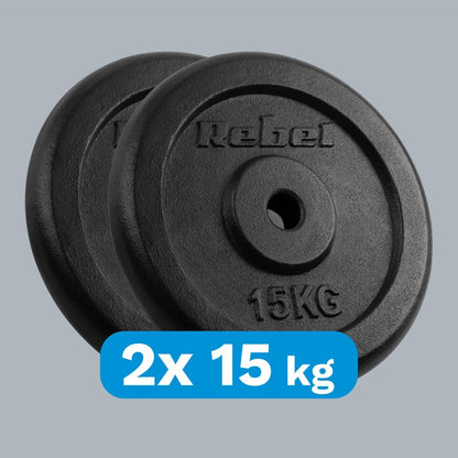 Gietijzeren Gewichtenset – Halterschijven – Gewichtsschijven – Power Plates – Dumbbell Schijven – 2 x 15 kg – 31 mm Gat – Duurzaam Gietijzer