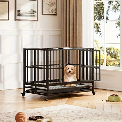 Hondenbench – Hondenkooi – Hondenren – Hondenhok – Hondenverblijf – 93,98 cm – Stevig Metalen Frame – 360° Draaibare Vergrendelbare Wieltjes