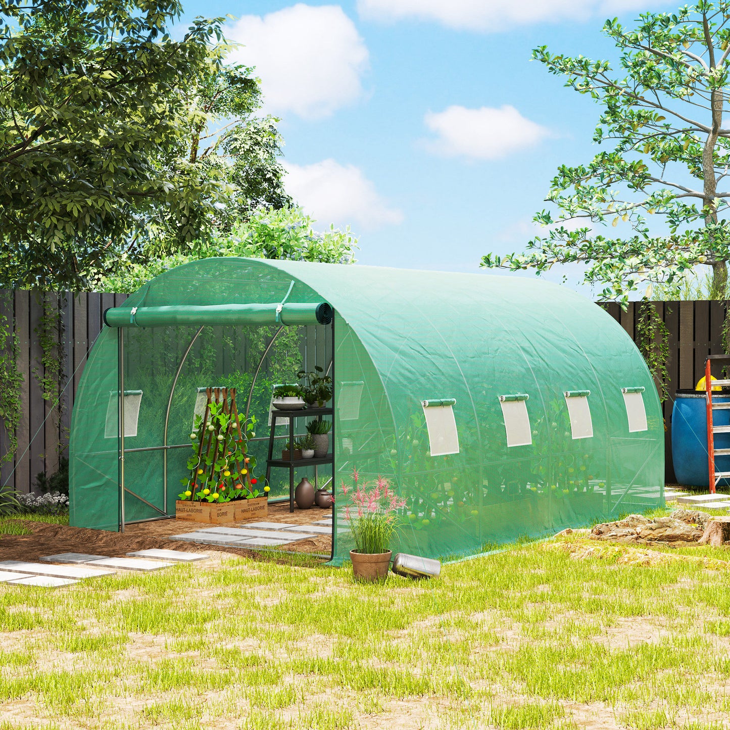 Polytunnel Kas – Tuinkas – Serre – Kweekkas – Groentetunnel – Verstevigd Stalen Frame – 398x298x198 cm – Oproldeur en Ventilatie