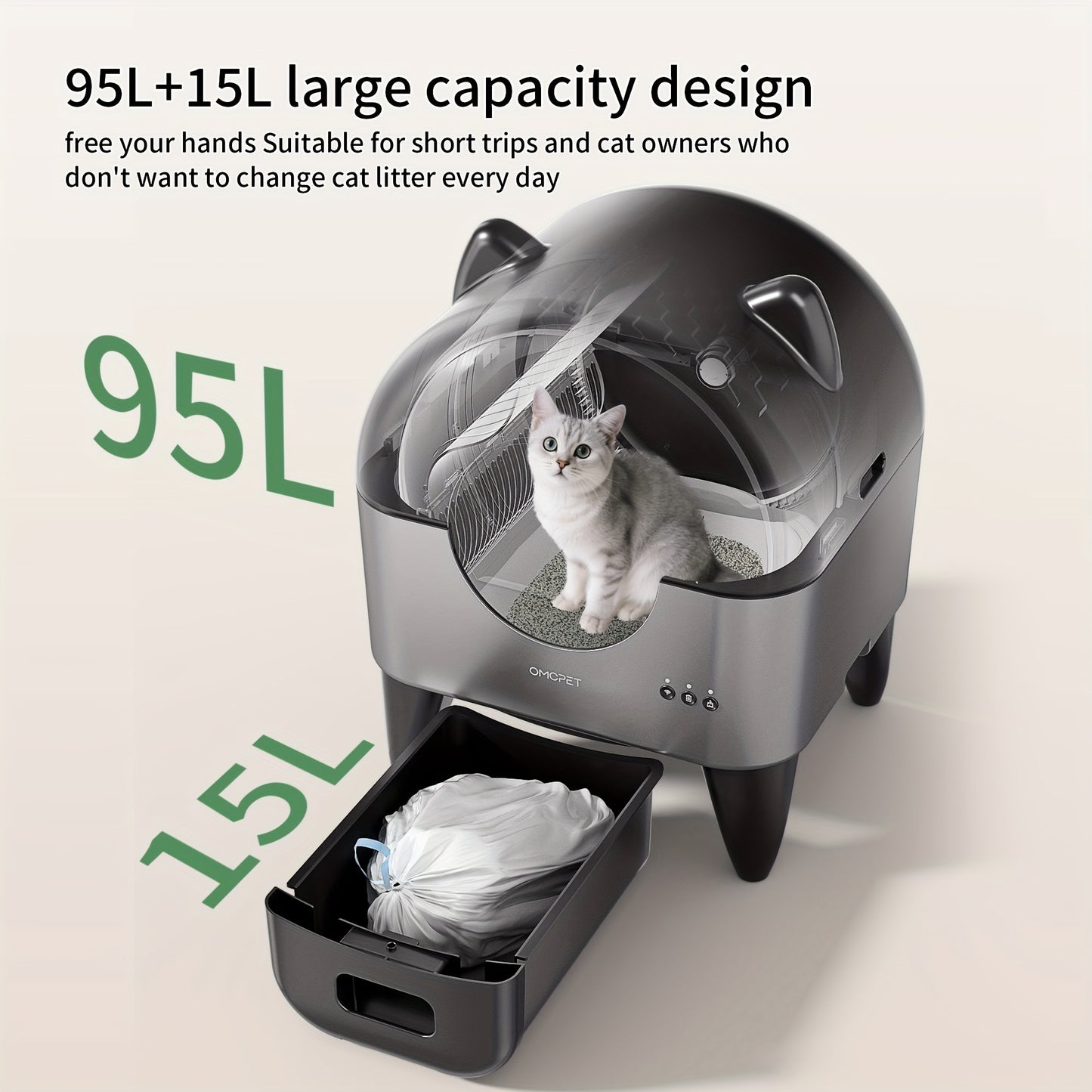 Automatische Kattenbak – Zelfreinigende Kattenbak – Slimme Kattenbak – Meerkattenbak – Ovale Kattenbak – Extra Groot Ovaal Design – USB Aangedreven Met Geurfilter