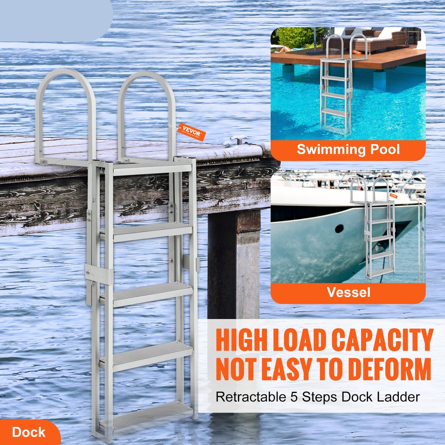 Steigerladder – Steigertrap – Bootladder – Dockladder – Aluminium Ladder – Verstelbare Hoogte 170-200 cm – 5 Antislip Treden